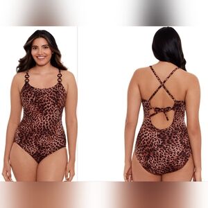 Leopard Cheetah Animal Print One Piece Swimsuit 2X 20 22 Time and Tru Tortoise